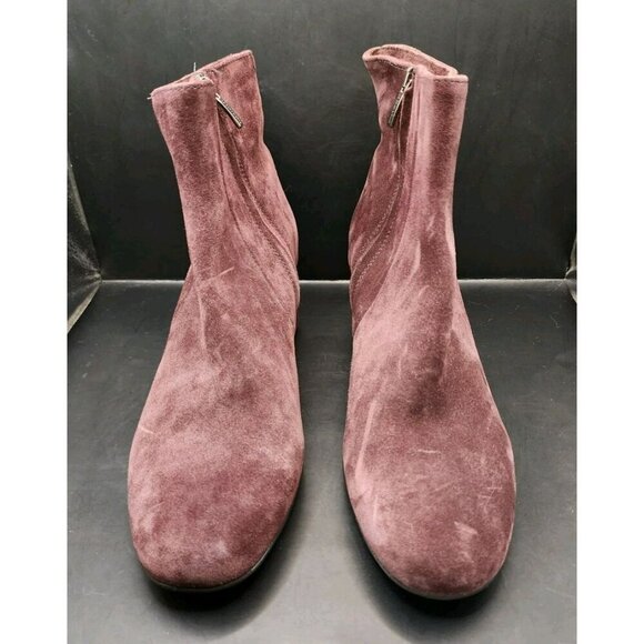 LA CANADIENNE Women's 9M JoJo Ankle Boots Suede Bordo Maroon Burgundy $525 - Picture 2 of 10